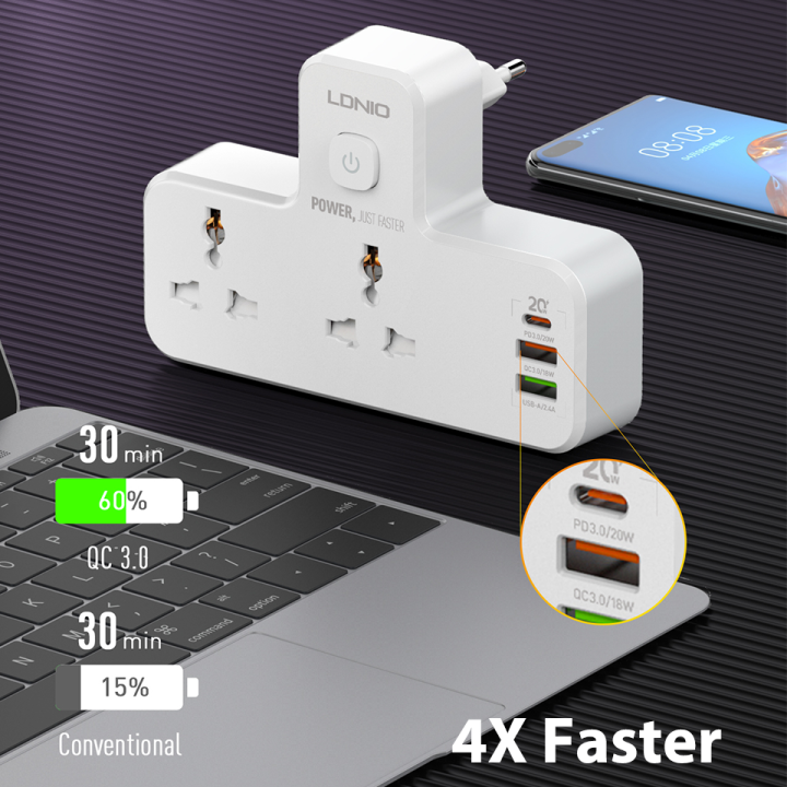 LDNIO%20Power%20Socket%20Adapter%20Multi%20Outlet%203%20USB%20PD%20Charger%202%20AC%20Universal%20Travel%20Surge%20Protector%20Pop%20Power%20Strip%20And%20Usb%20With%20LED%20-%20Image%203