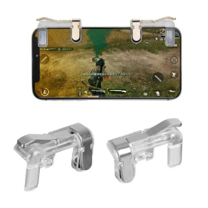 Game Trigger Button Transparent Metal Controll for PUBG Mobile Gamed Controller Left Right Controller- white