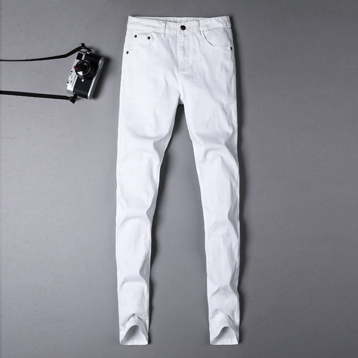 White Men's Jeans Four Seasons Affordable Luxury Fashion Pants Slim Straight Stretch Trousers Trendy Men's Pants