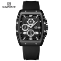 NAVIFORCE 8025 Fashion Multi-function Chronograph Men Watch Silicone Band Sport Luminous Calendar Quartz Watches Man-Black.