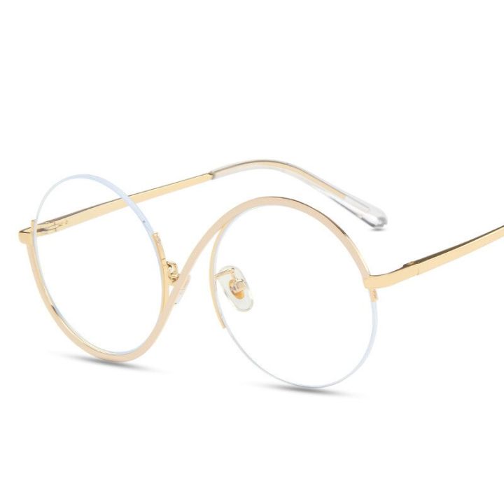 New%20Fashion%20Round%20Semi-Rimless%20S%20Shape%20Women%20EyeGlasses%20Big%20Frame%20Clear%20Lens%20Optical%20Eyewear%20Men%20Vintage%20Anti-Blue%20Light%20Glasses%20-%20Image%202
