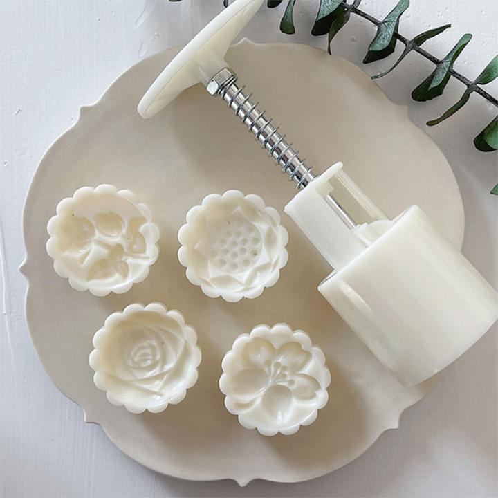 Cookie Stamps Moon Cake Molds with 4 Different Flower Patterns for Baking Moon Cakes Cookies