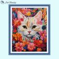Cat in Flower Animal Pattern Cross Stitch Kit Aida 14CT 16CT 11CT White Counted Printed Fabric Embroidery DIY Home Decor Crafts Vnce Lncei. 