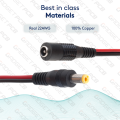 DC Power Pigtail Cable Plug 18AWG 2.1mm x 5.5mm 12V 5A DC Jack Male & Female Connector with Cable. 