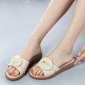 Summer Women Shoes Leather Flat slippers Non-slip Beach Low Heel Slippers For Women Bohemian Ladies Shoes Peep Toe Slide. 