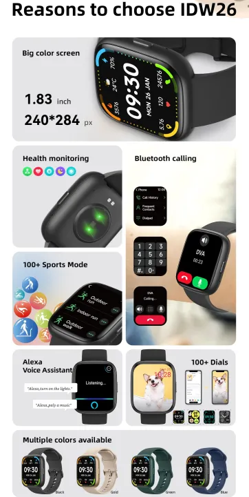 ZZYSMART%201.83%20Inch%20IDW26%20Smart%20Watches%20For%20Men%20Women%20Bluetooth%20Call%20Smartwatch%20Build-in%20Alexa%205ATM%20IP68%20Waterproof%20Heart%20Rate%20-%20Image%202