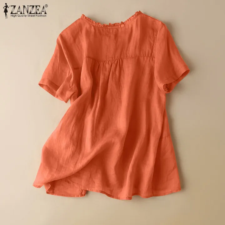 ZANZEA%20Women%20Short%20Sleeve%20Button%20O-Neck%20Shirt%20Summer%20Casual%20Cotton%20Baggy%20Blouse%20Tops%20#2%20-%20Image%206