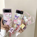 Wavy Phone Case For Samsung Galaxy Z Flip 4 5 3 Cute Pink Hello Kitty Cinnamoroll Sanrio Kuromi Edge Back Cover Mascaraara. 