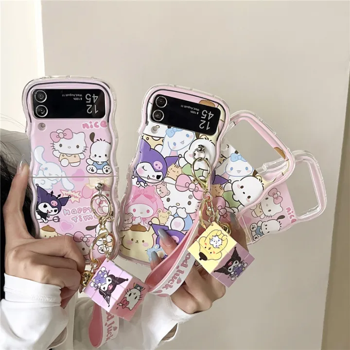 Wavy%20Phone%20Case%20For%20Samsung%20Galaxy%20Z%20Flip%204%205%203%20Cute%20Pink%20Hello%20Kitty%20Cinnamoroll%20Sanrio%20Kuromi%20Edge%20Back%20Cover%20Mascaraara%20-%20Image%204