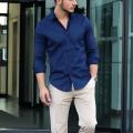 Royal Blue Cotton Long Sleeves Casual Shirt For Men - Shirt. 
