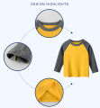 GC Boys Long Sleeve Shirts Cotton Crew Neck Basic Color Blocking Long Sleeve Tees Soft Kids' T-Shirts Top.