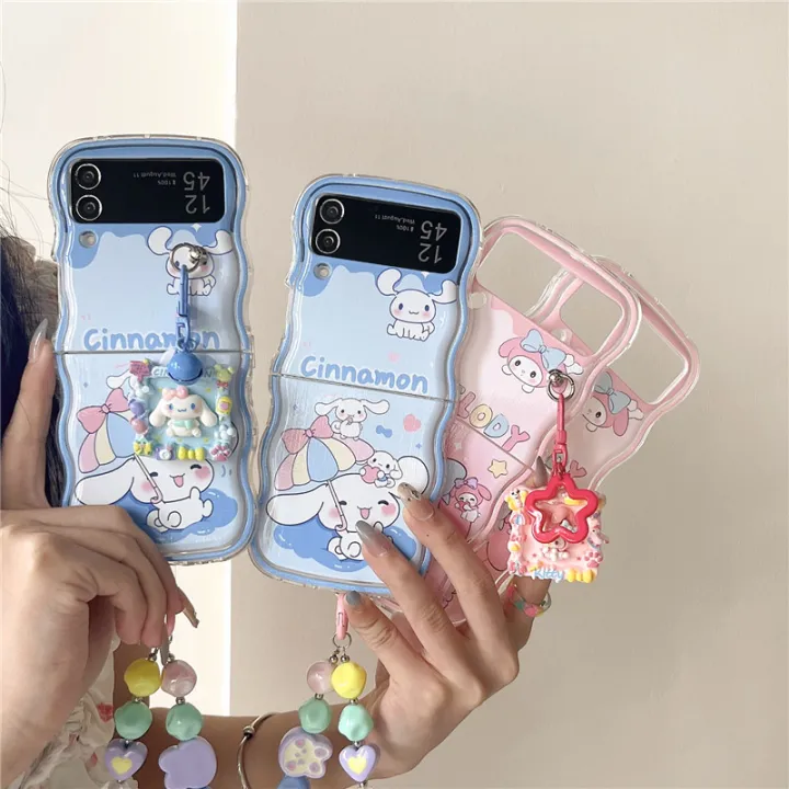 Wavy%20Phone%20Case%20For%20Samsung%20Galaxy%20Z%20Flip%204%205%203%20Cute%20Pink%20Hello%20Kitty%20Cinnamoroll%20Sanrio%20Kuromi%20Edge%20Back%20Cover%20Mascaraara%20-%20Image%205