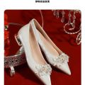 Flat Wedding Shoes Bridal Shoes Women's Hexiu Wedding Dress Two-Way Wear2023New Style White Low Heel Wedding Shoes Pregnant Women Can Wear. 