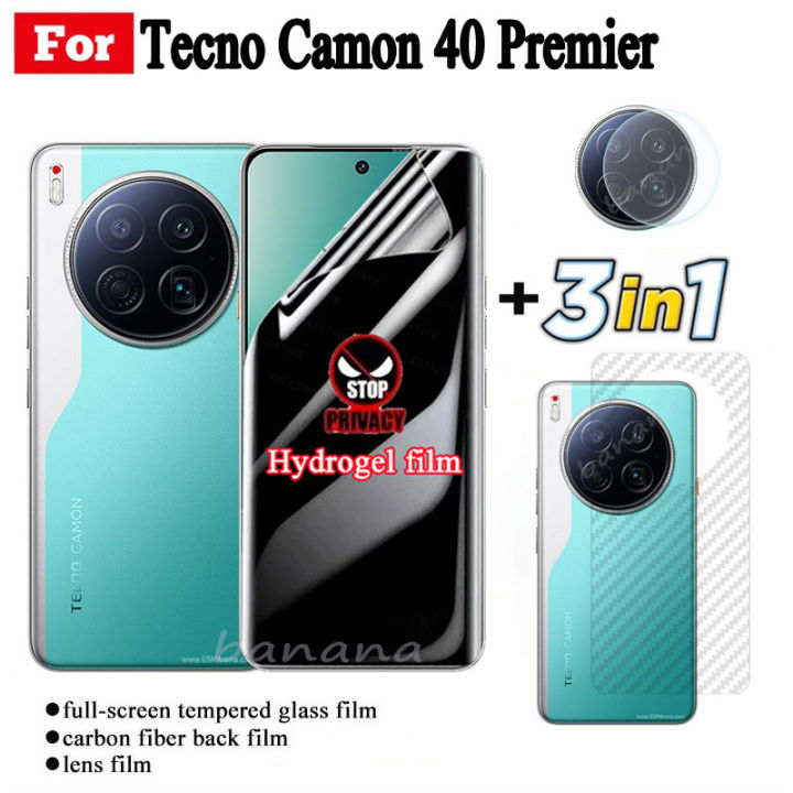 3 in 1 Tecno Camon 40 Premier Full Cover Soft Privacy Hydrogel Film Screen Protector for Tecno Camon 40 Pro Screen Protector Camera Lens Glass