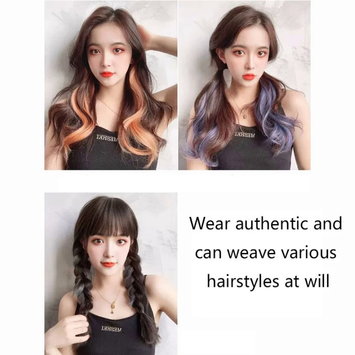 Long%20curly%20hair%20Color%20Hair%20Piece%20Hair%20Extensions%20Clip%20In%20Highlight%20Rainbow%20Hair%20Streak%20Pink%20Synthetic%20Hair%20Strands%20on%20Clips%20-%20Image%203