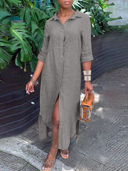 ZNAZEA%20Fashion%20Women%20Shirtdress%20Autumn%20Work%20OL%20Holiday%20Dress%20Solid%20Color%20Long%20Sleeve%20Buttons%20Down%20Casual%20Loose%20Dresses%20Hem%20Split%20-%20Image%204