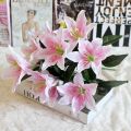 Artificial Lily Flower, Fake Lily Artificial Flower Wedding Party Decor Bouquet Home Hotel Office Garden Craft Art Decor Mother's Day Gifts for Her, Pink with out tob. 