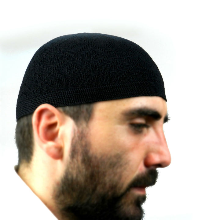Black%20Tupi%20For%20Men%20Stretch%20Cotton%20Free%20Size%20Islamic%20Prayer%20Cap%20Knitted%20Hat%20-%20Turkey%20-%20Image%203