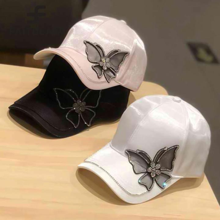 Fashion%20Butterfly%20Rhinestone%20Baseball%20Cap%20Women%20Summer%20Silk%20Satin%20Visor%20Sun%20Hat%20Leisure%20Adjustable%20Lady%20Snapback%20Caps%20-%20Image%202
