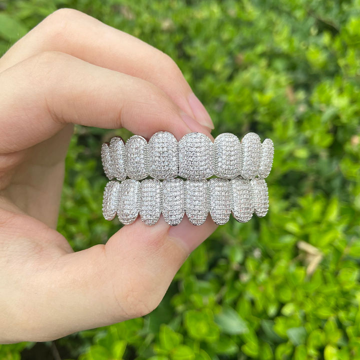 RACHELZ Punk Full Zircon Teeth Grillz Hip Hop 14K Gold Plated