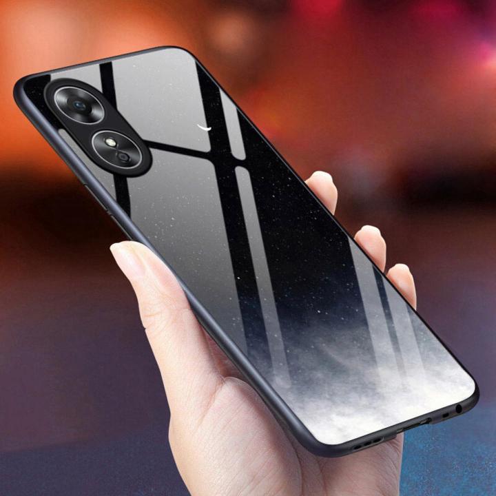 for OPPO A17 Case Starry Sky Phone Back Hard Glass Cover