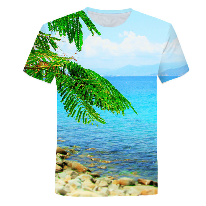 New Seaside Scenery T-Shirts Sea Beach Sky Nature 3D Print Streetwear Men Women Fashion Oversized T Shirt Kids Tees Tops Clothes