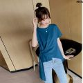 Solid Color round Neck T Regular Women's Summer Wear New Clothes Bottoming Design T-shirt Top Scheming Half Sleeve 2024 All-Matching 々.