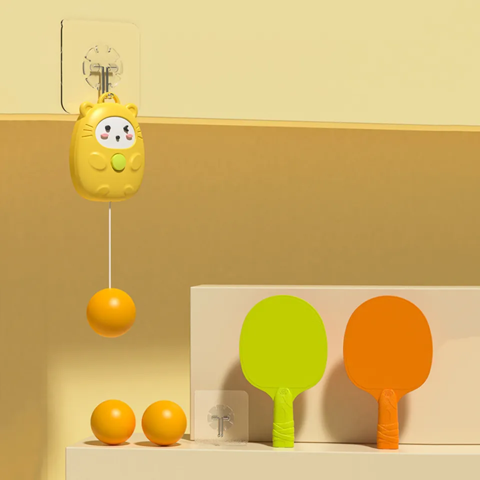 Door Frame le Tennis Trainer Cartoon Cat Indoor le Tennis Trainer for Kids Adults S Prtice Equipment with Retrle Rope Ball Paddles Hook Hang le Tennis Trainer