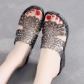 Hollow-out Beach Home Bathroom Slippers Non-Slip Crystal Vulcanized Rubber Slippers Women's Summer Platform High Heel Breathable Outer Wear. 