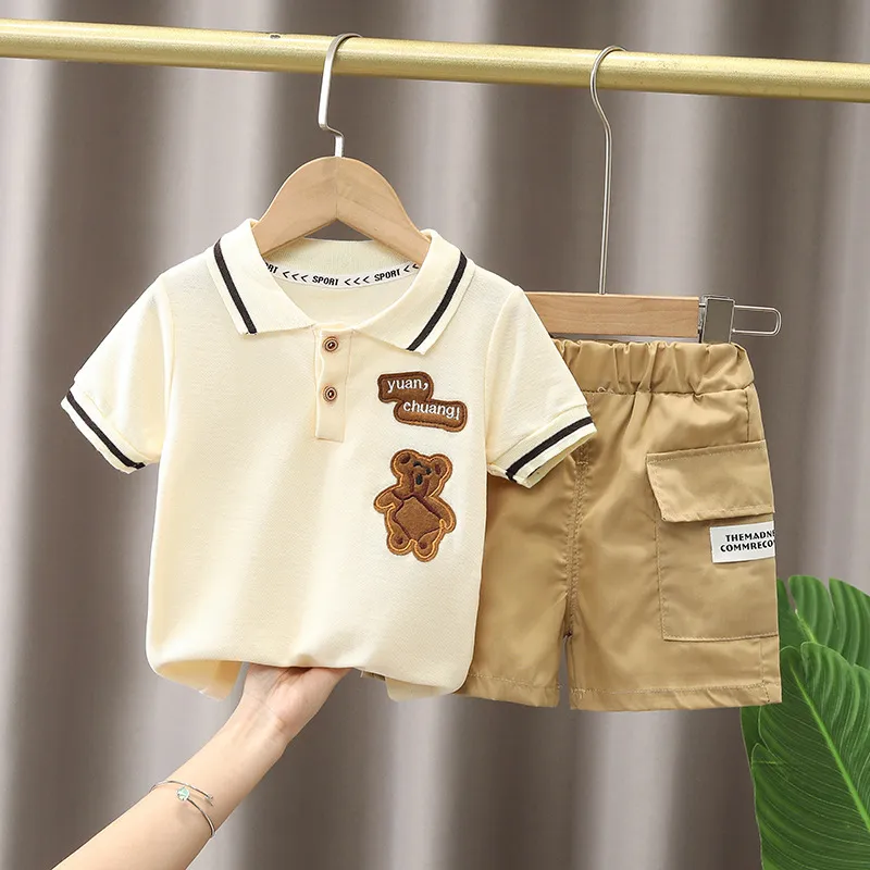 Summer Baby Boy Clothing Sets Fashion Bear Embroidery Short Sleeve
