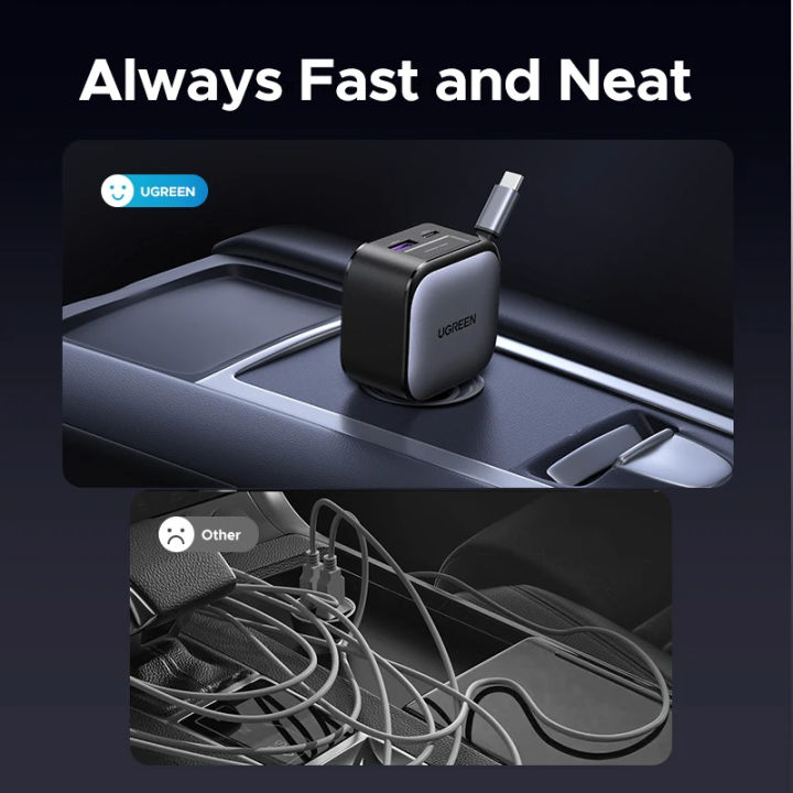 UGREEN%20145W%2090W%2060W%20Car%20Charger%203%20USB-C%20&%201%20USB-A%20Ports%20PD%20QC4.0%20Fast%20Charging%20with%20Retractable%20Cable%20for%20iPhone%2015%20Pro%20MacBook%20-%20Image%207