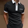 Summer short-sleeved POLO shirt men's casual breathable T-shirt lapel pocket men's top solid color street men's wear.