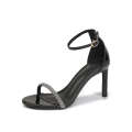 2024 Spring/Summer New Black Water Diamond Sexy High Heel with Sandals, Fashionable Cut Men's Slim Heels, Women's Shoes. 