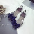 Cross-border Korean version of beach bow plastic transparent spiral fashion sandals, women's shoes, flat jelly shoes, fish toe shoes.