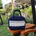 Lunch Carry Bag, Jute Fabric, Navy Blue, (10.5″x8.5″x5″).