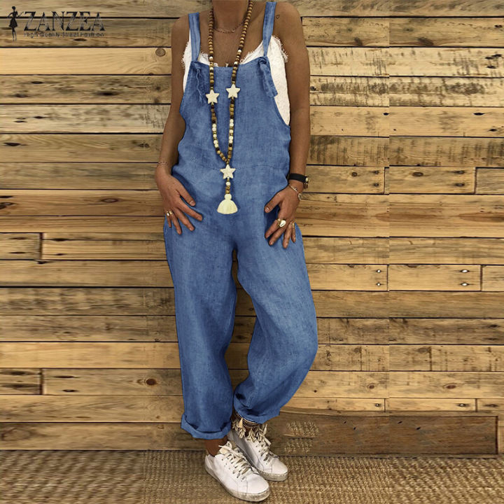 ZANZEA Womens Suspender Dungaree Jumpsuit Casual Denim Style Long Pants Rompers #15