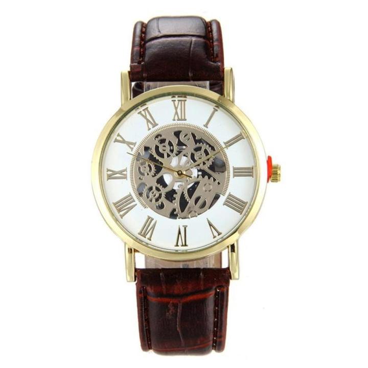 Timezone301 Leather Hollow Dial Analog Rome Digital Quartz Wrist Watch ...