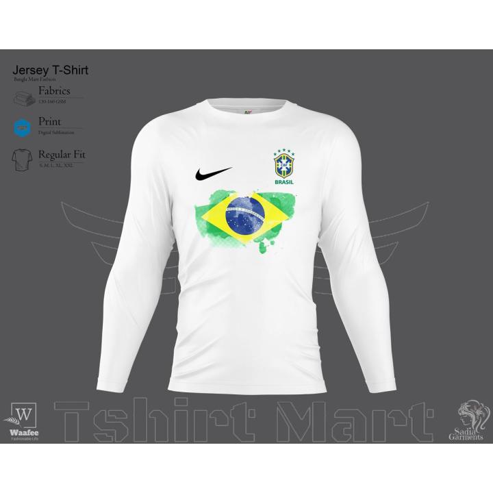 Brazilian Fanz Full Sleeve Comfortable Tshirt With Brazil Football Logo & Flag