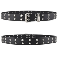 Adjustable Rivet Belt Trendy Double Buckle PU Leather Goth Belt Star Design Double Pin Belt for Men's Fashion Women's Fashion. 