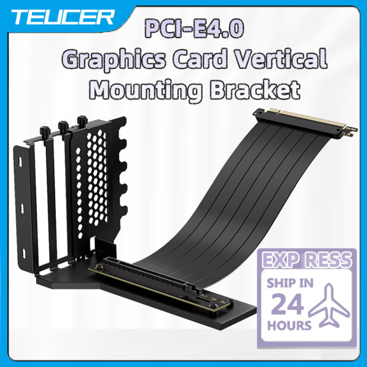 TEUCER Vertical GPU Mounting Bracket Graphics Card Holder Kit with 20cm PCI-E 4.0 x16 Anti-interference Riser Cable 90 Degree