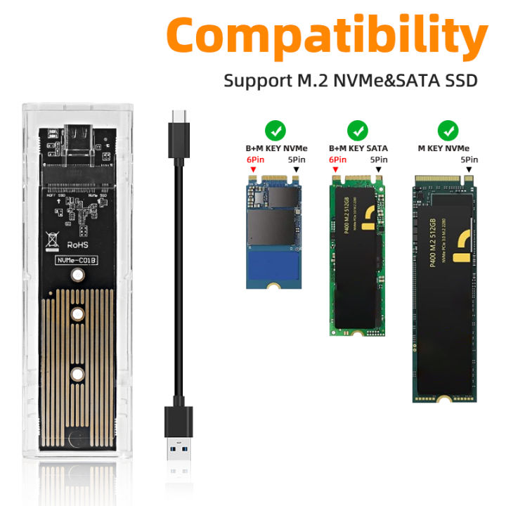 【Limited Time Only】 M.2 NVME PCIe NGFF SATA Dual Protocol SSD Case USB Type C 10Gbps PCI-E M2 SSD Transparent External Enclosure Hard Disk Box