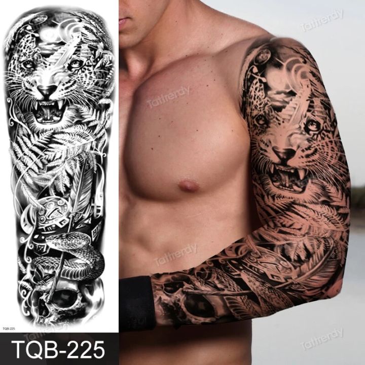 full%20arm%20temporary%20tattoos%20large%20totem%20tribal%20big%20sleeve%20tattoo%20sticker%20body%20art%20sexy%20dragon%20tiger%20lion%20king%20tattoo%20designs%20men%20-%20Image%204