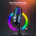 DoomHot USB Microphone PC Condenser Microphone Desktop RGB Lighting Microphone Volume Control Mic Plug and Play Mic Professional Gaming Mic with Mute Button Effect for Streaming Podcast Studio Conference Call. 
