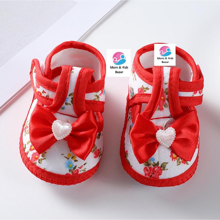 Newborn Baby Flower Print Shoes Summer Baby Girl Cute Bow Floral Print Breathable Princess Shoes Soft Sole Flat Anti-Slip Sandals(0-12 Month) - Baby Shoes Girls