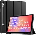Case for Samsung Galaxy Tab S10 FE / S9 FE / S9 / S8 /S7 10.9-Inch with S Pen Holder, Soft TPU Tri-Fold Stand Protective Tablet Cover, Support S Pen Charging, Auto Wake/Sleep (BLack-Blue).