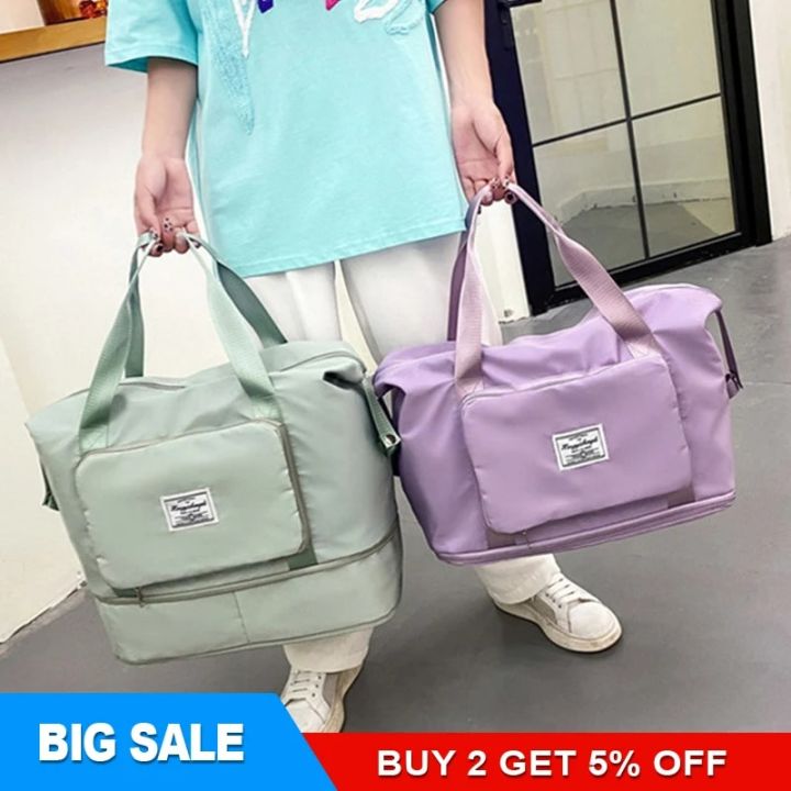 Travel Bag Women Foldable Shoulder Bag High Quality Handbag Double Zipper Expansion Bag Large Female Bag Fashion New Luggage Bag