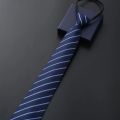 Men's Business Dress Zipper Neck Tie Elegant Gentleman Shirt Tie Groom Wedding Blue Stripe Black Lazy Ties Clothing Accessories. 