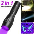 【NEW】 2 In 1 UV Flashlight Purple White Dual Light Zoomable Torch Pet Urine Stains Detector Scorpion Hunting Ultraviolet Flashlights.