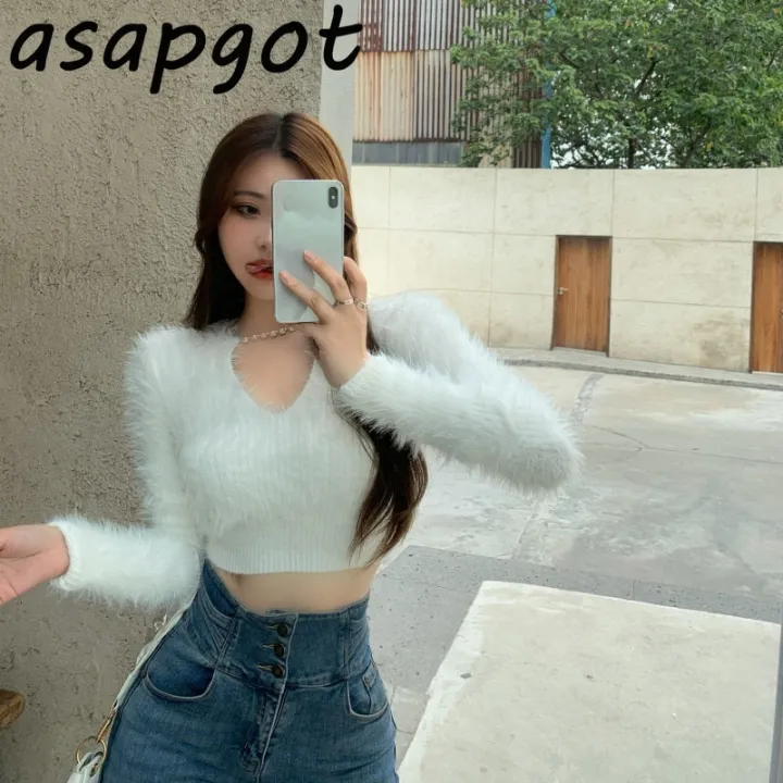Temperament%20Grey%20Chain%20Tassel%20V%20Neck%20Sweaters%20Short%20Slim%20Knitwear%20Fashion%20Chic%20Korean%202020%20Autumn%20White%20Bottom%20Shirts%20Tops%20Wild%20-%20Image%206