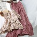 Sleeveless Dress Women Print Floral Spaghetti Strap Elastic Corduroy Sweet Students Beach Dresses High Street Style Simple Chic.